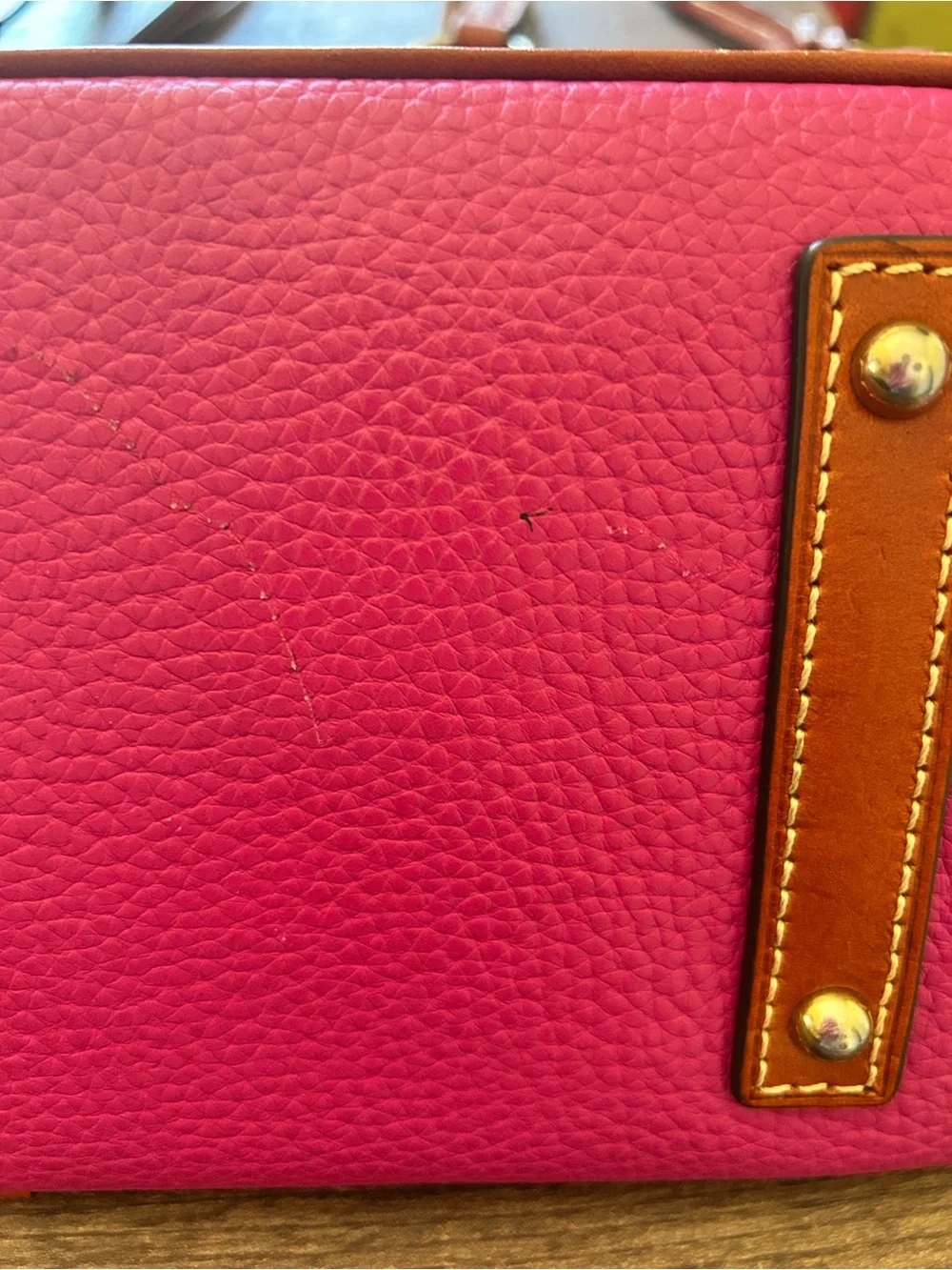 Dooney & Bourke Leather Laptop Bag / Tote in Fuchsia w/ Brown Straps 💕 - Picture 12 of 16